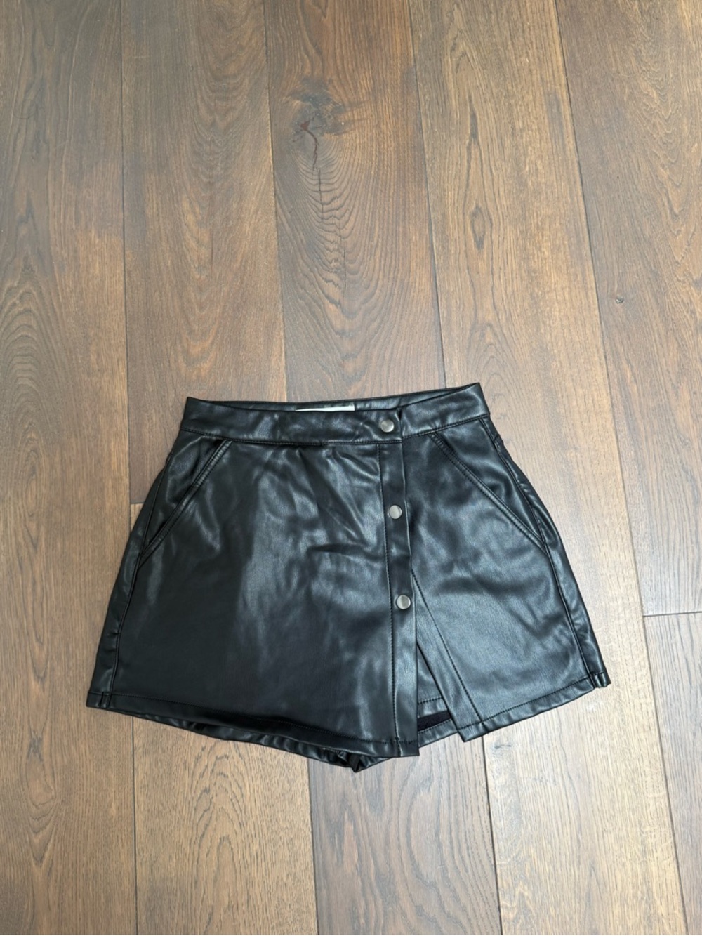 Zara Black Faux Leather Snap-Front Skort